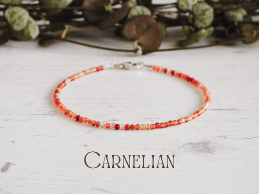 dainty round carnelian 2mm gemstone beaded bracelet