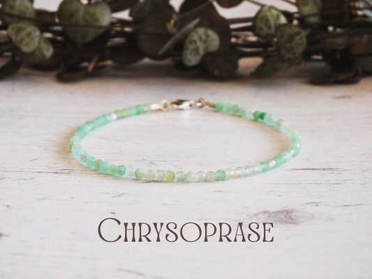 dainty chrysoprase gemstone beaded bracelet with silver clasp