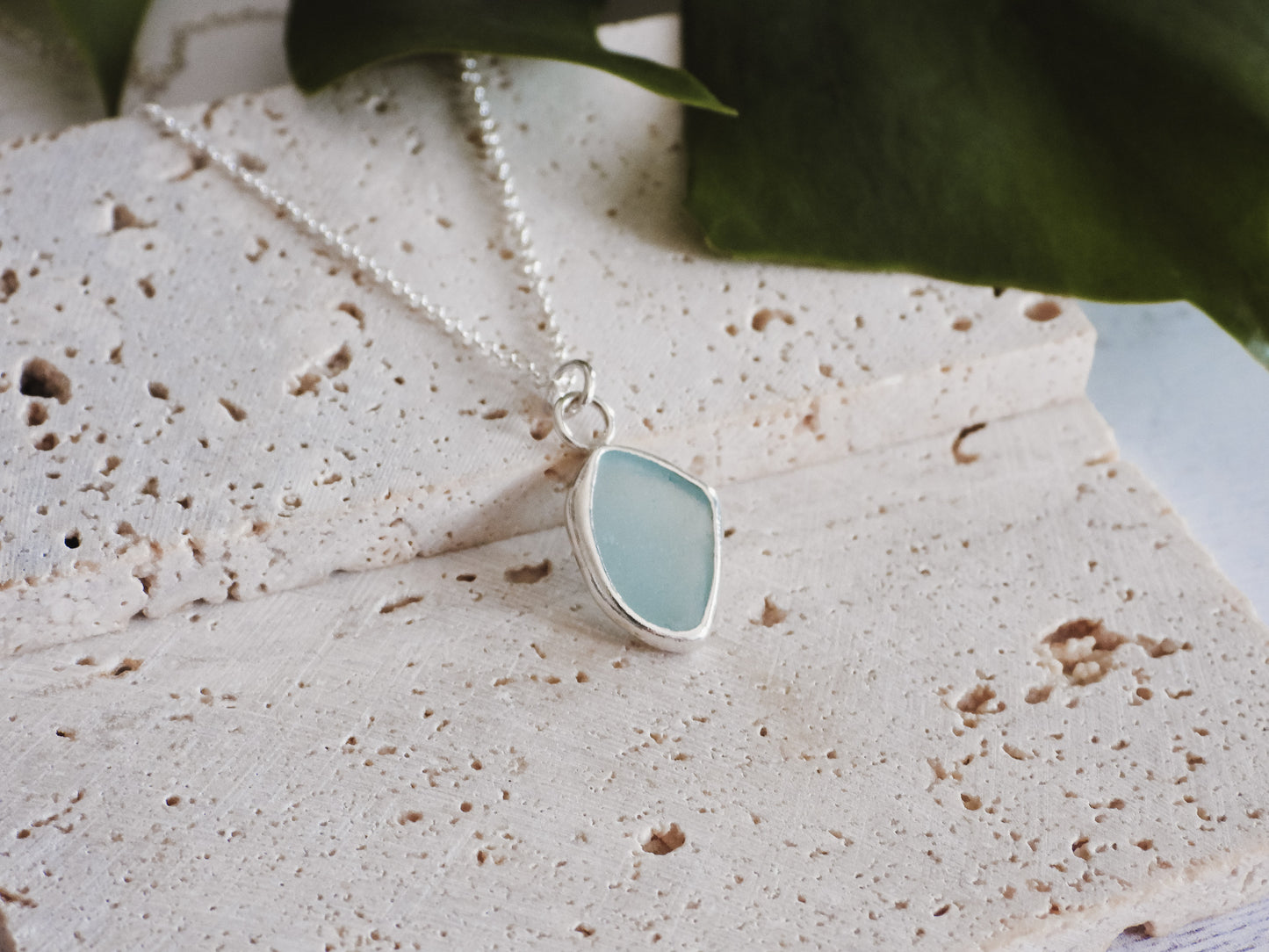 Aqua Blue Cornish Seaglass Charm Necklace | Crantock Beach, Newquay