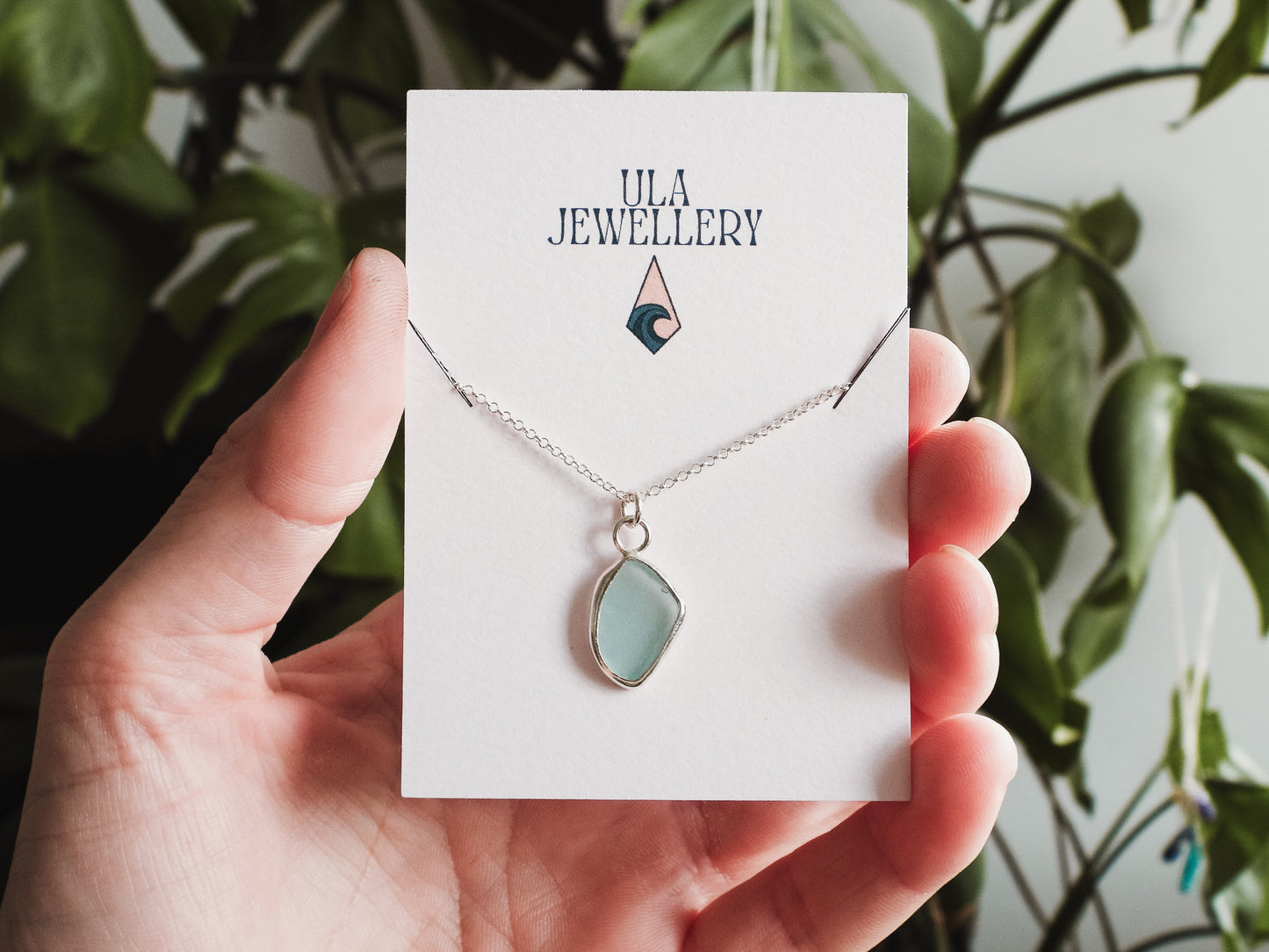 Aqua Blue Cornish Seaglass Charm Necklace | Crantock Beach, Newquay