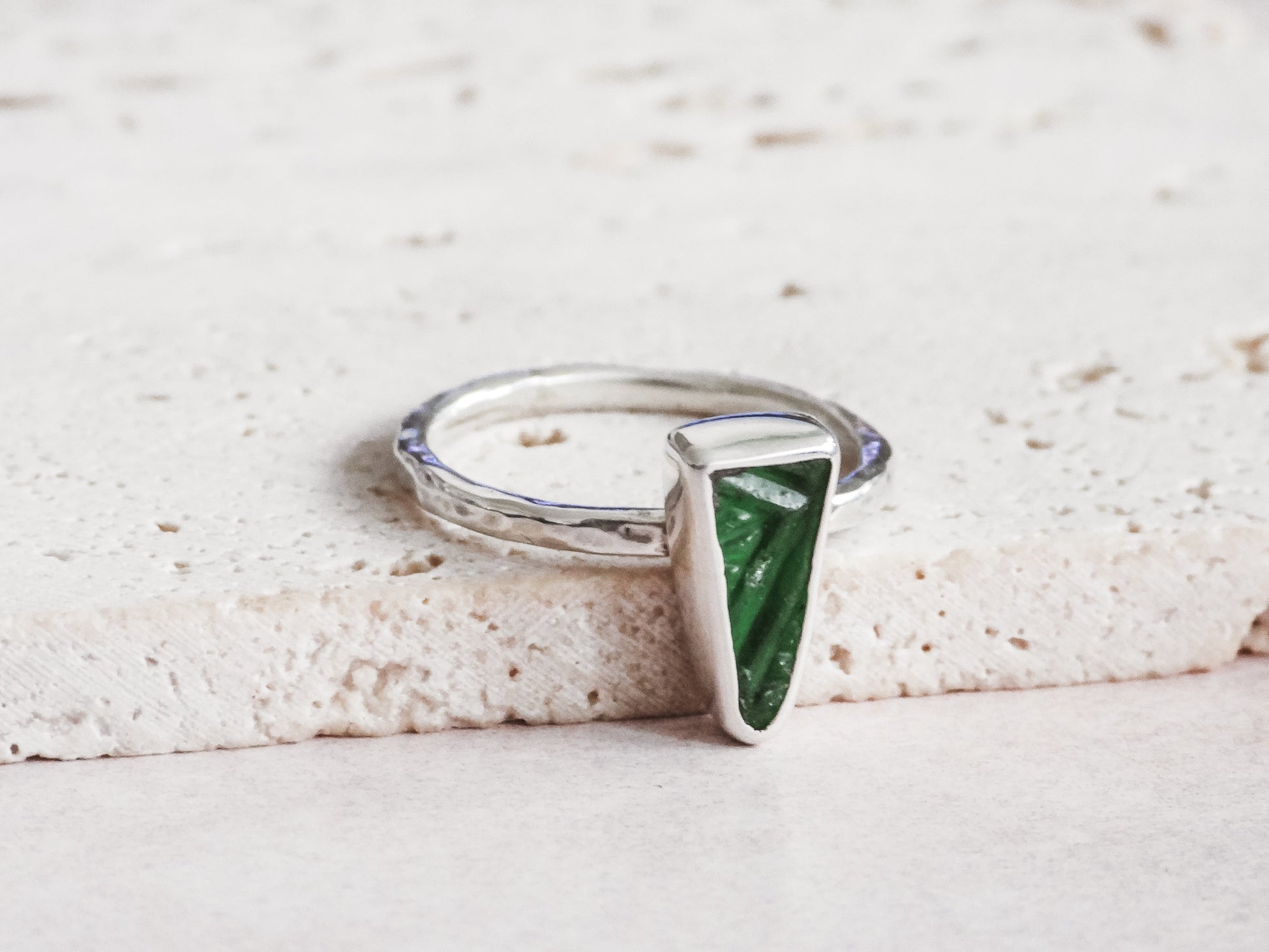 dainty Cornish green seaglass ring