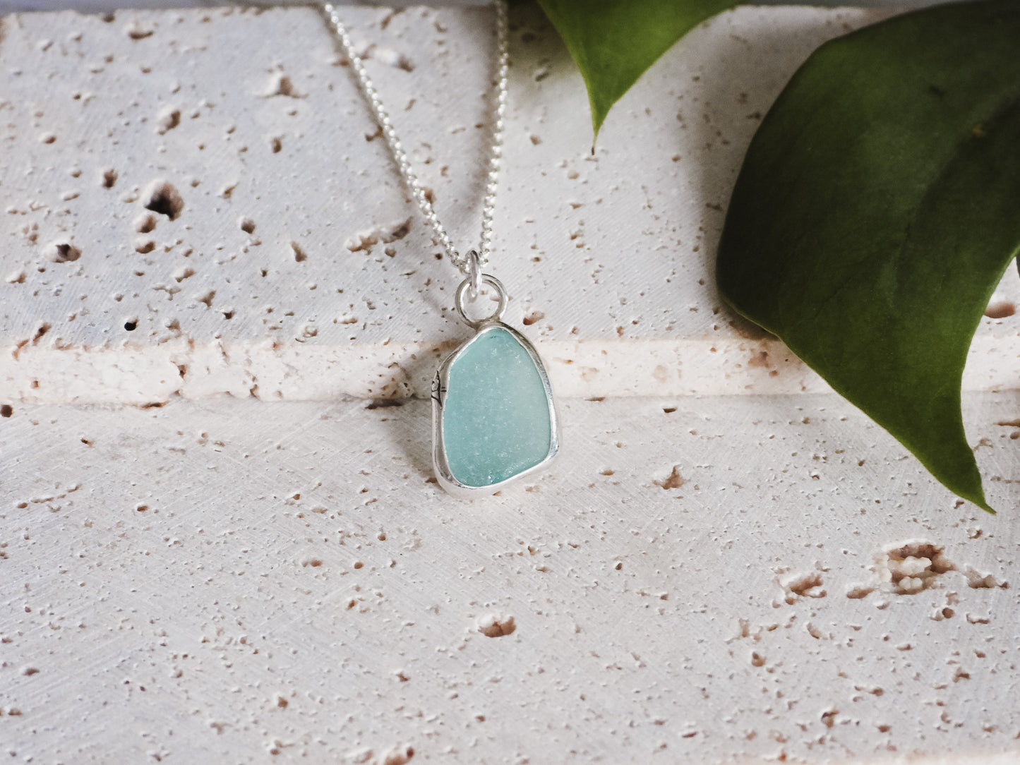 Aqua Blue Cornish Seaglass Charm Necklace | St.Ives Harbour