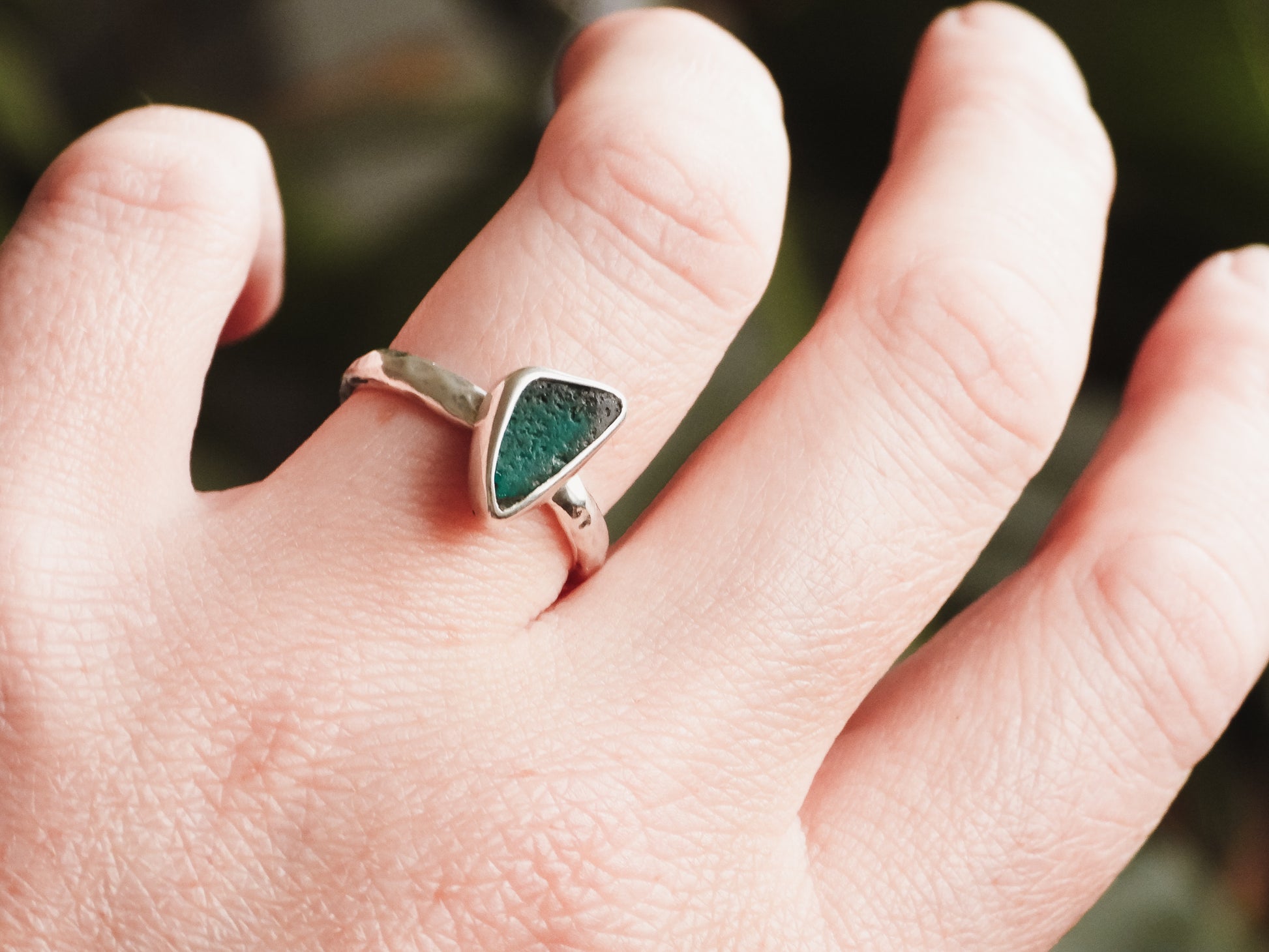 teal green Cornish seaglass stacking ring