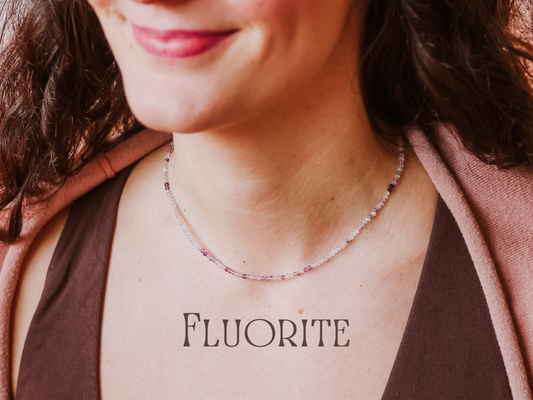 dainty fluorite gemstone crystal healing necklace