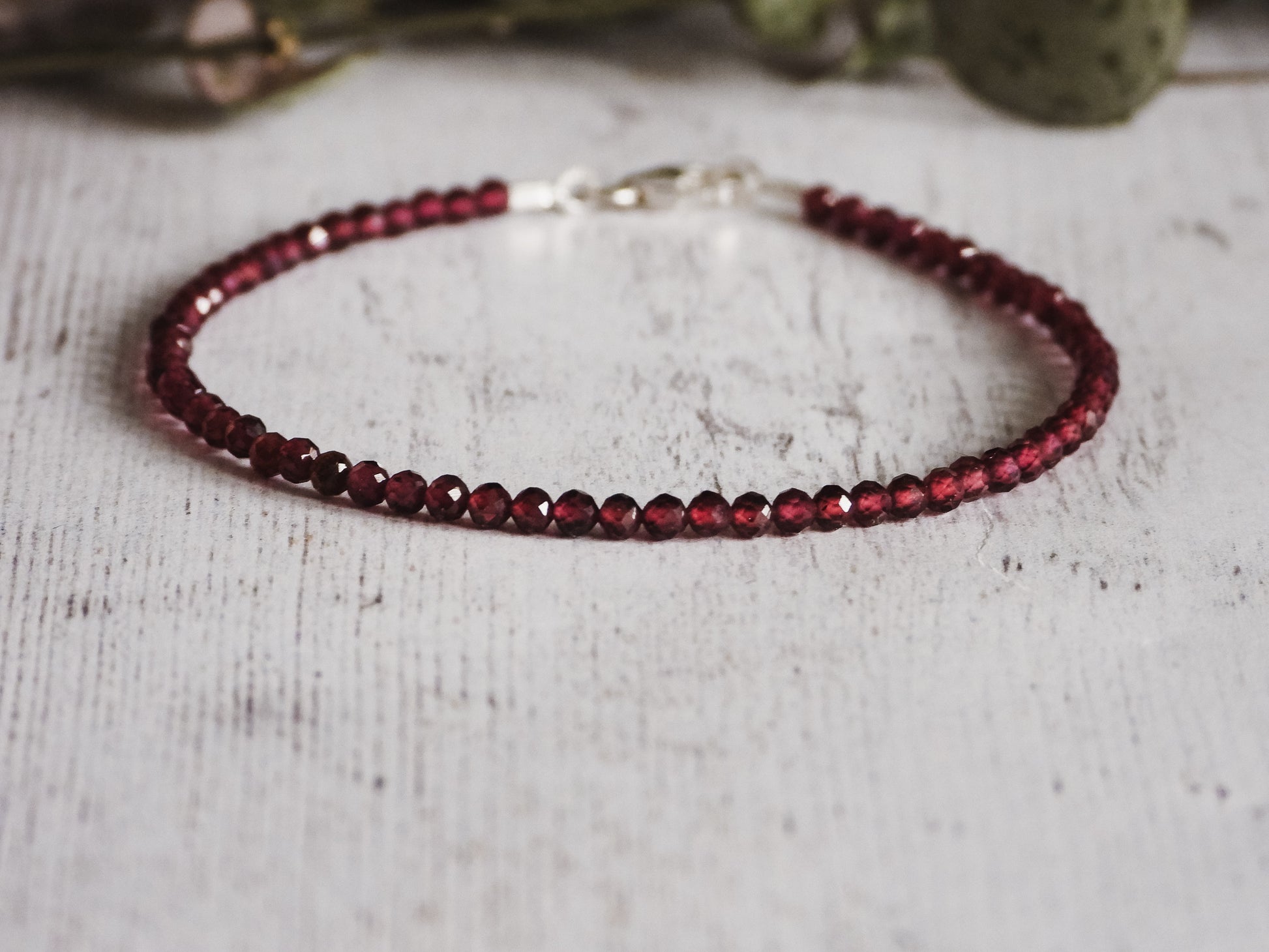 january birthstone garnet red beaded bracelet