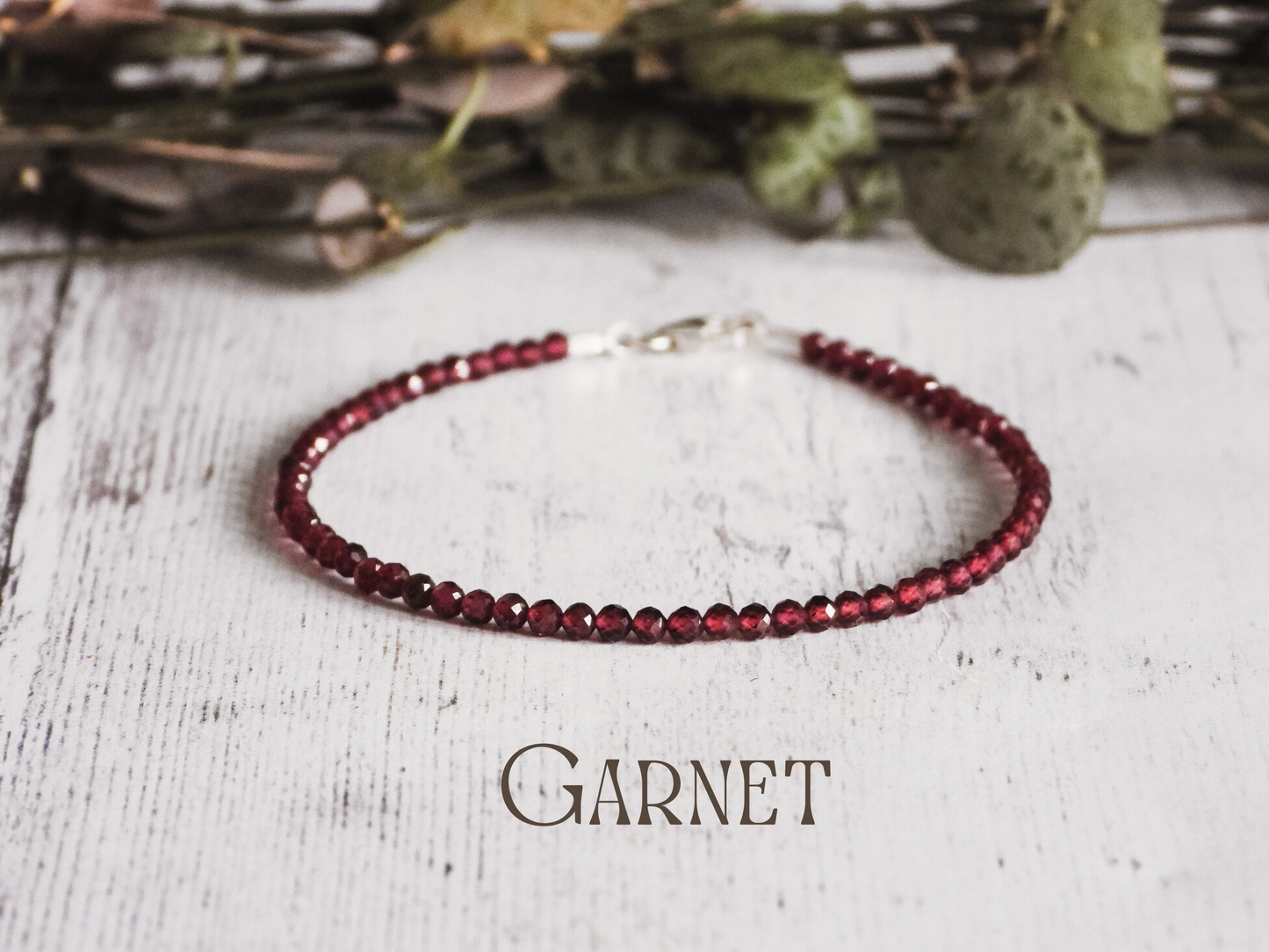 dainty garnet january birthstone beaded bracelet