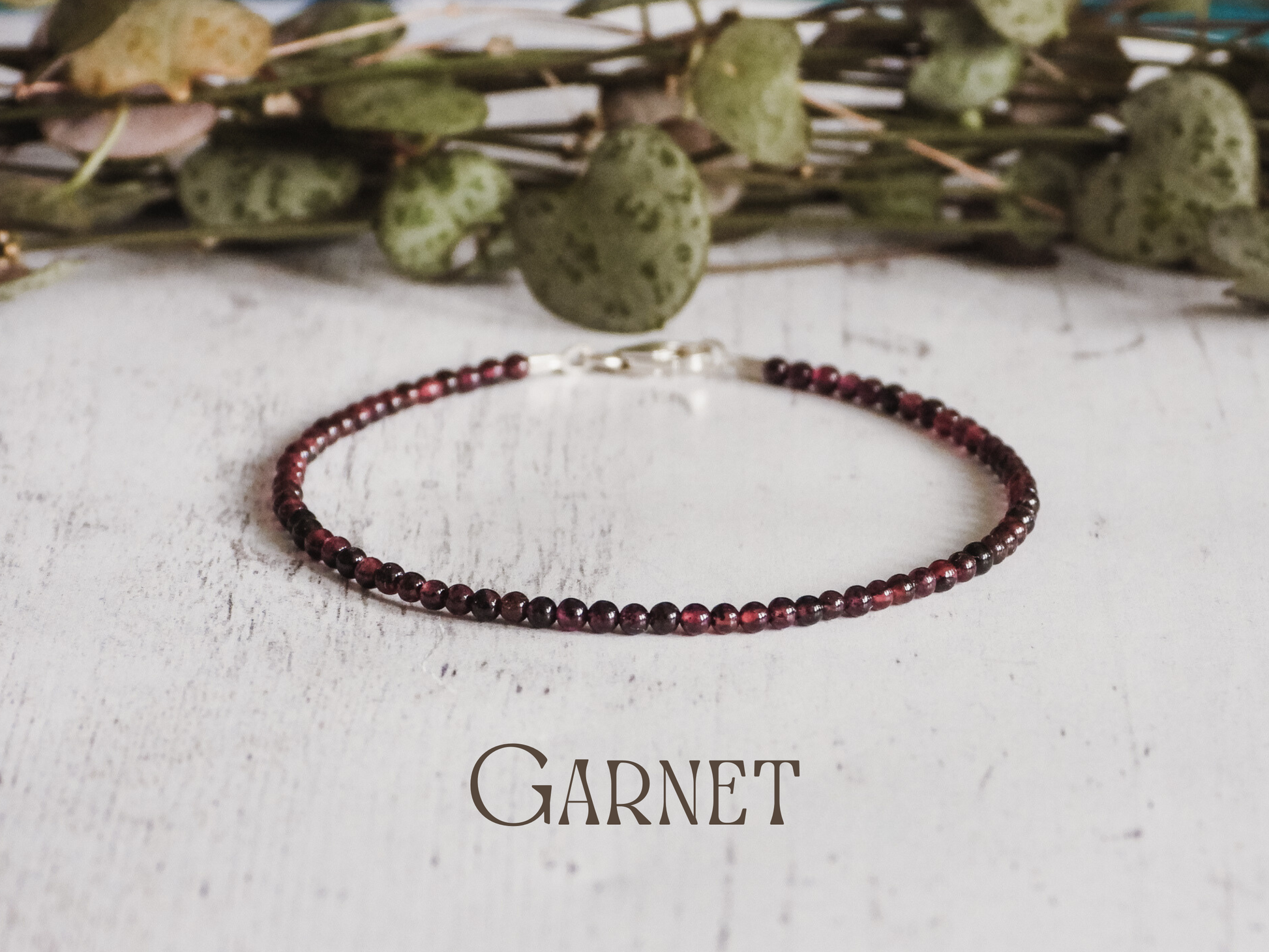 dainty garnet round 2mm beaded gemstone bracelet