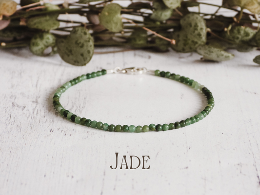 dainty green jade 2mm gemstone beaded bracelet