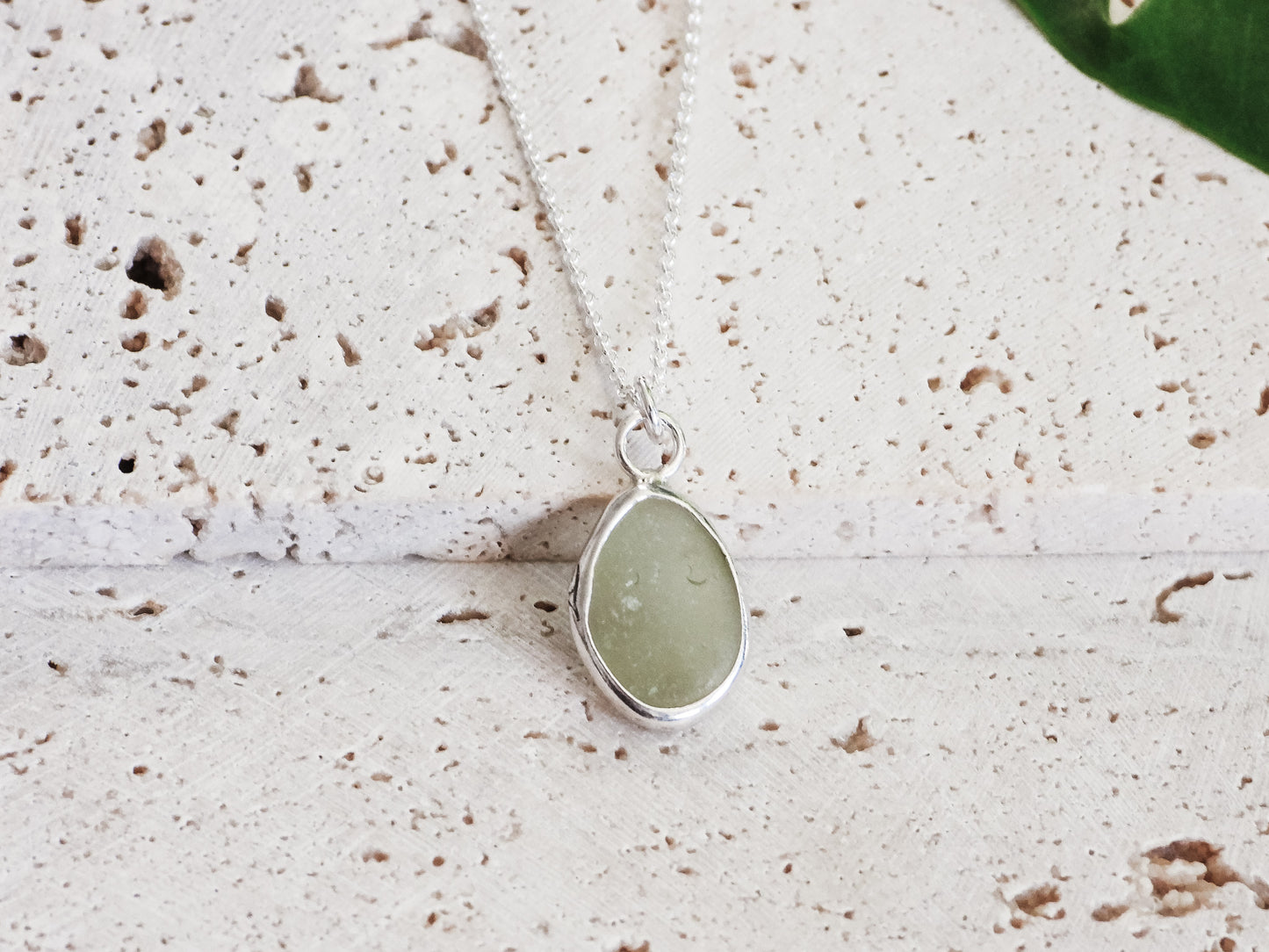 Light Green Cornish Seaglass Charm Necklace | Perranporth