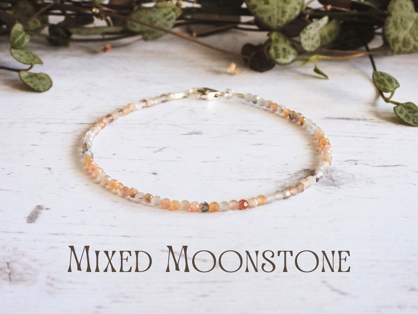 peach moonstone crystal healing beaded bracelet