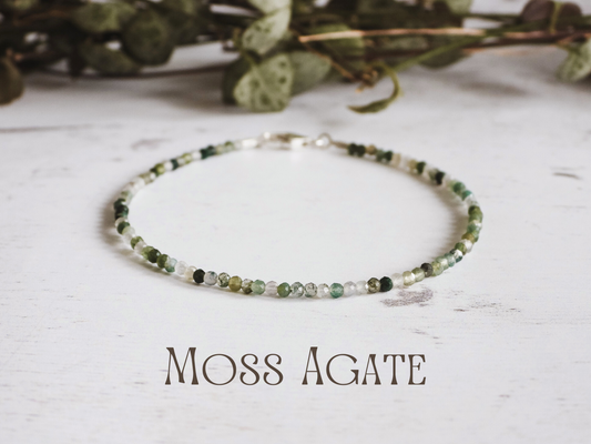 dainty moss agate gemstone beaded bracelet