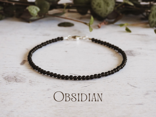 dainty obsidian clarity gemstone beaded bracelet