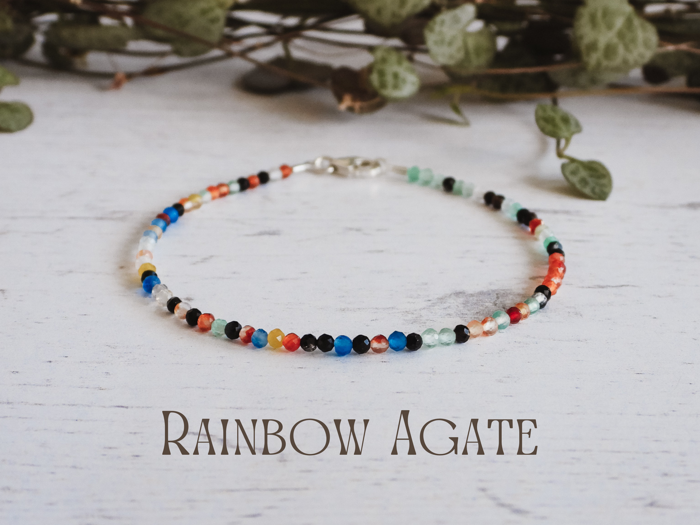 dainty rainbow agate gemstone beaded bracelet