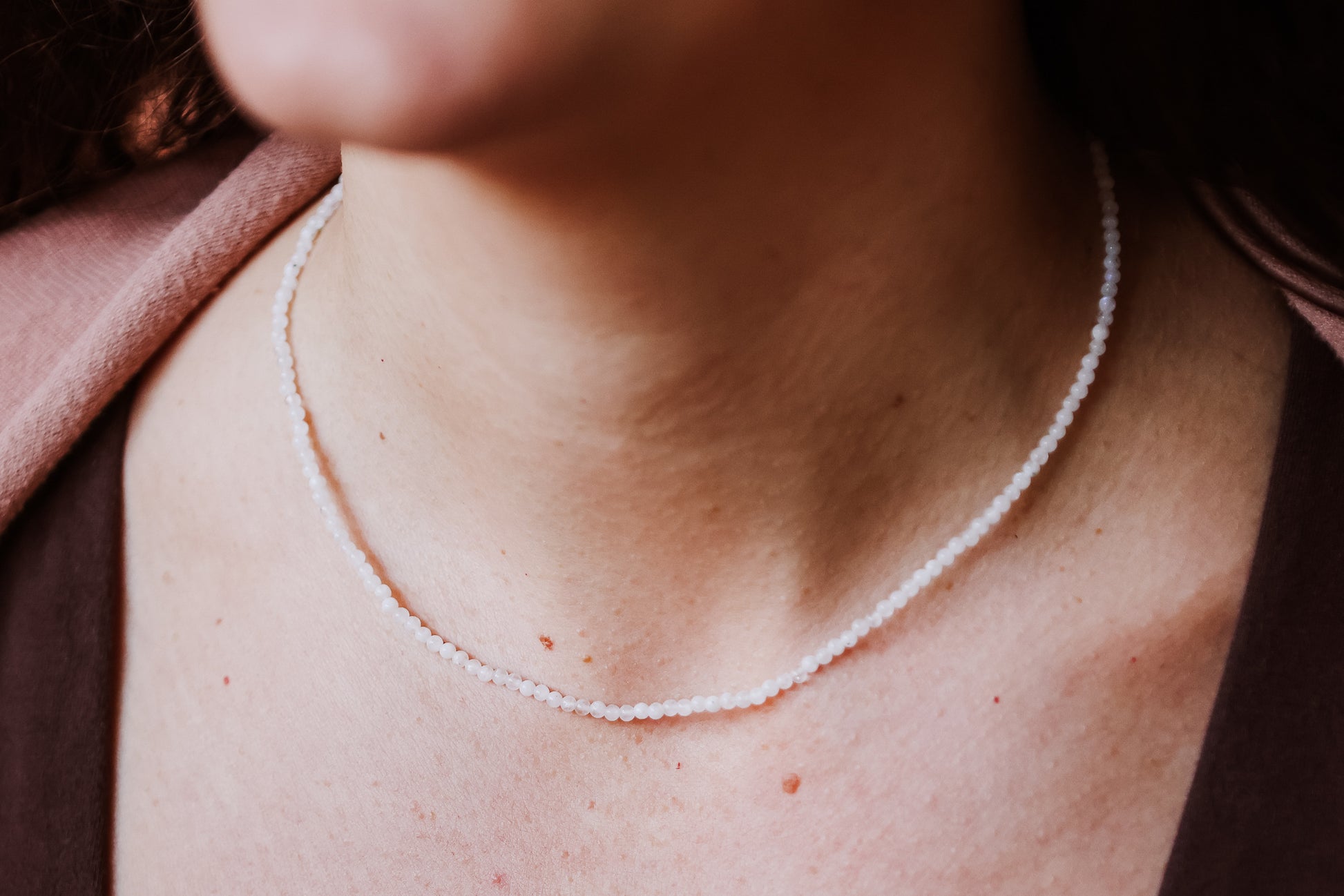 dainty rainbow moonstone layering necklace