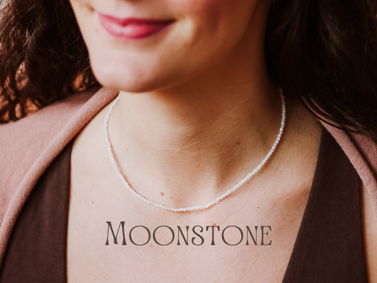 dainty rainbow moonstone gemstone beaded necklace