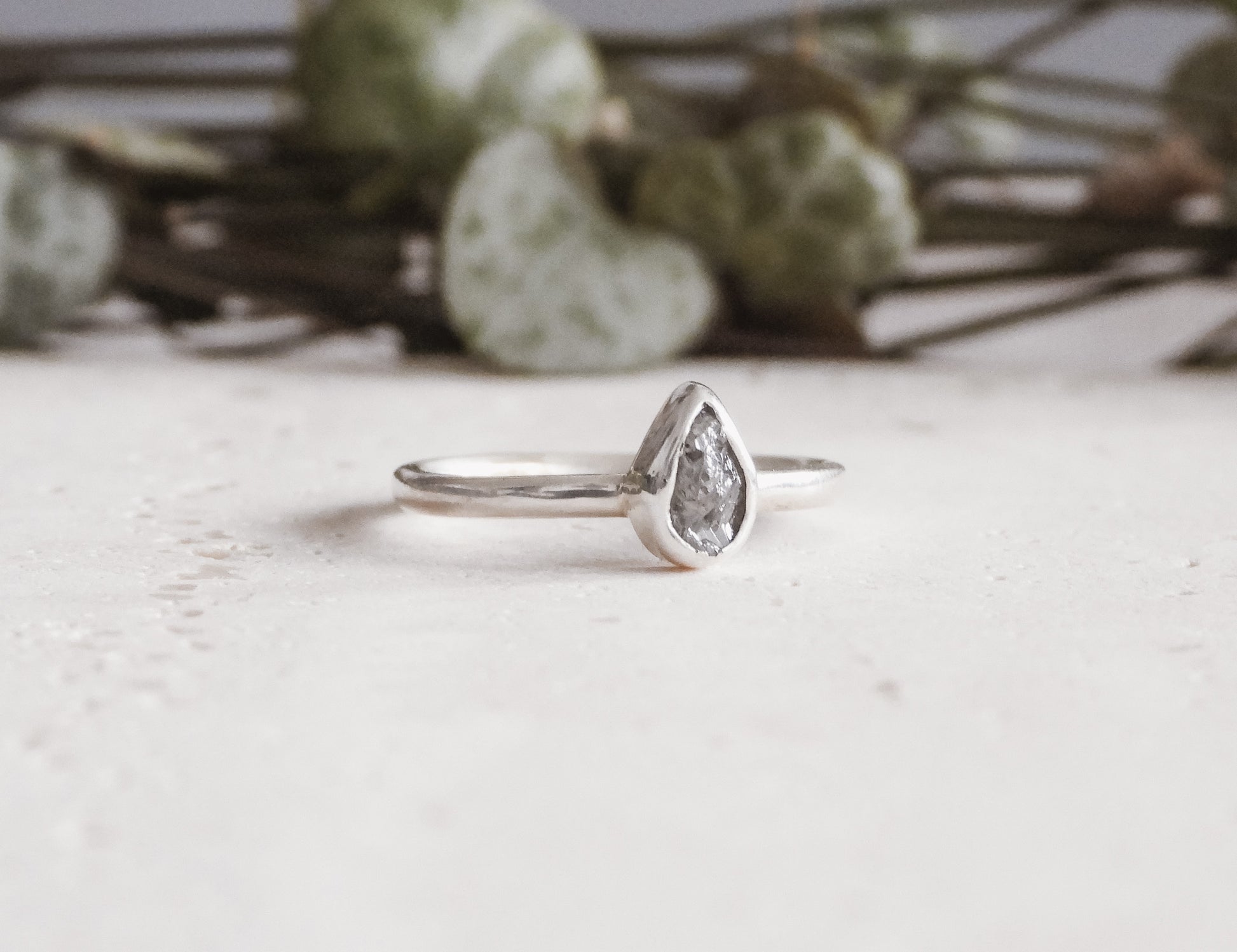 dainty raw diamond engagement ring