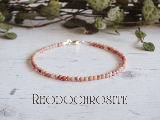 dainty pink rhodochrosite gemstone beaded bracelet