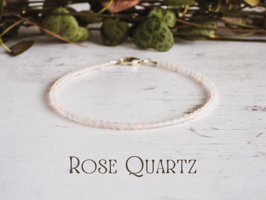 dainty rose quartz crystal healing love bracelet