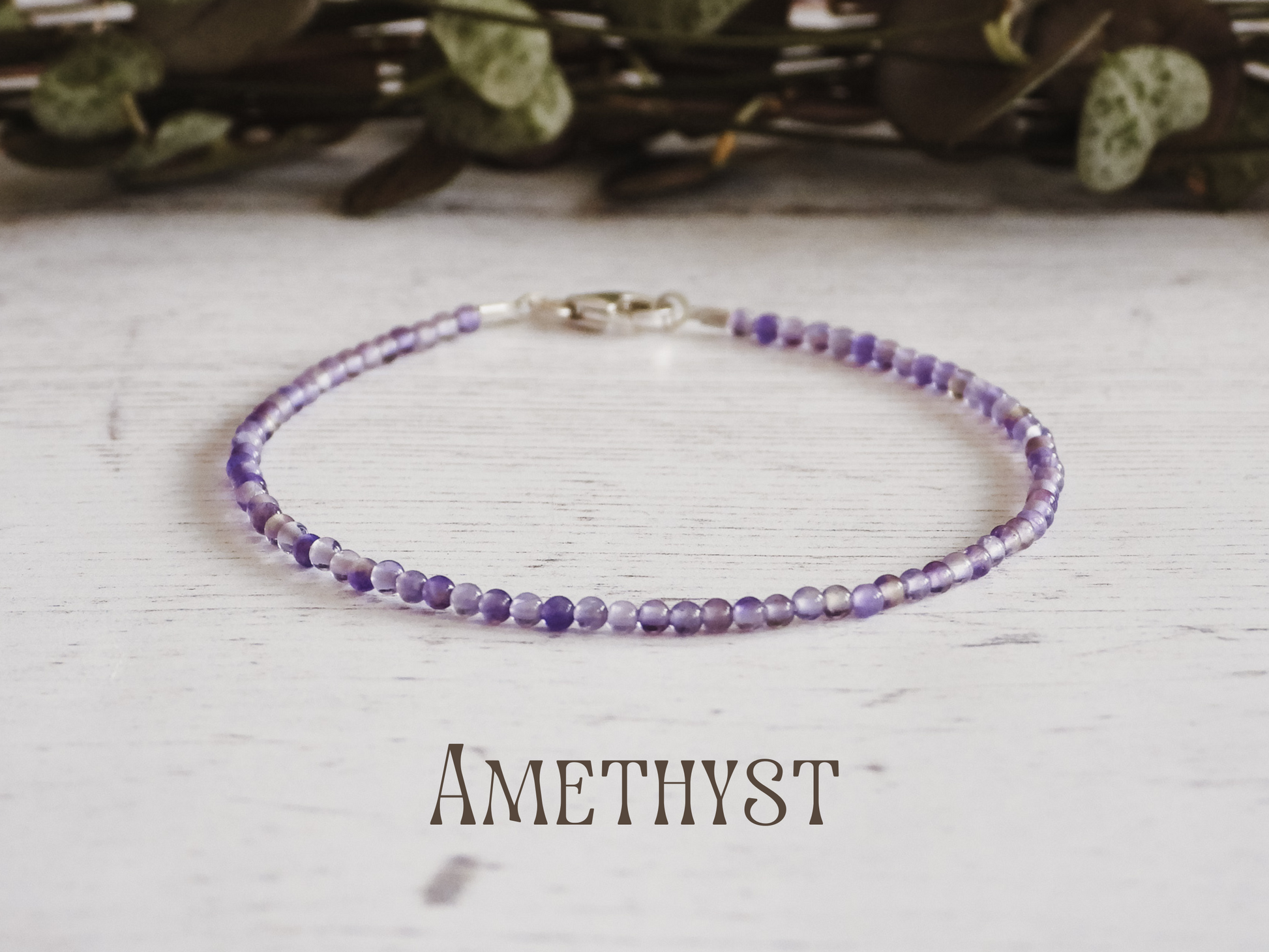 dainty round amethyst 2mm beaded bracelet in purple 