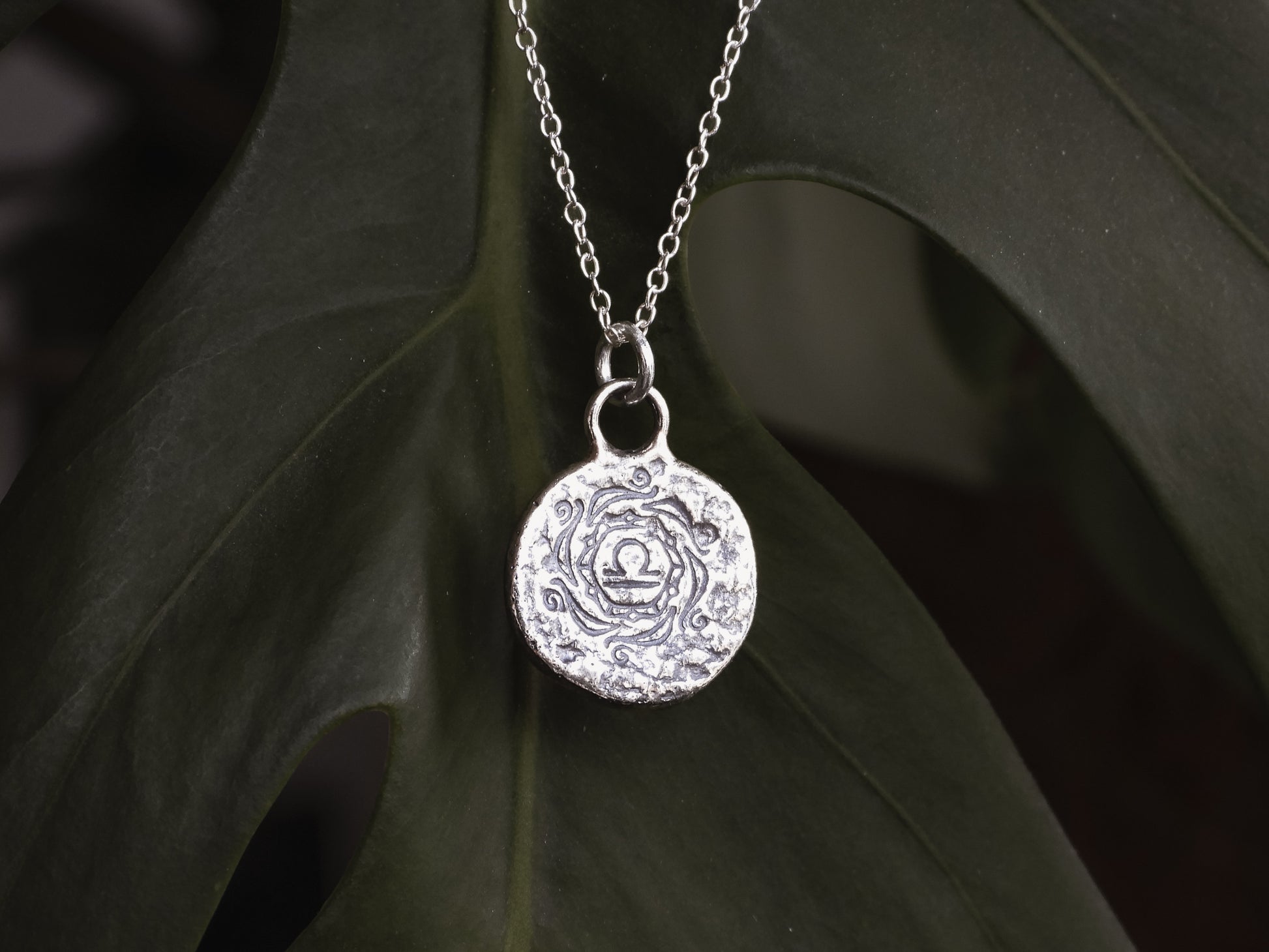 rustic bohemian style libra mandala coin necklace