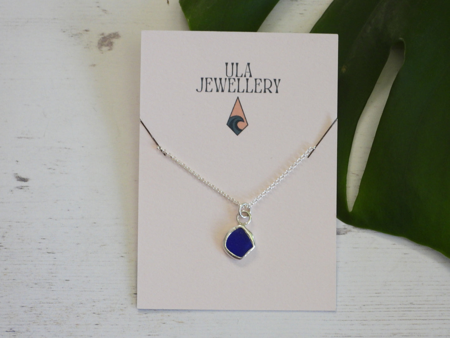 dainty ula jewellery blue seaglass charm necklace