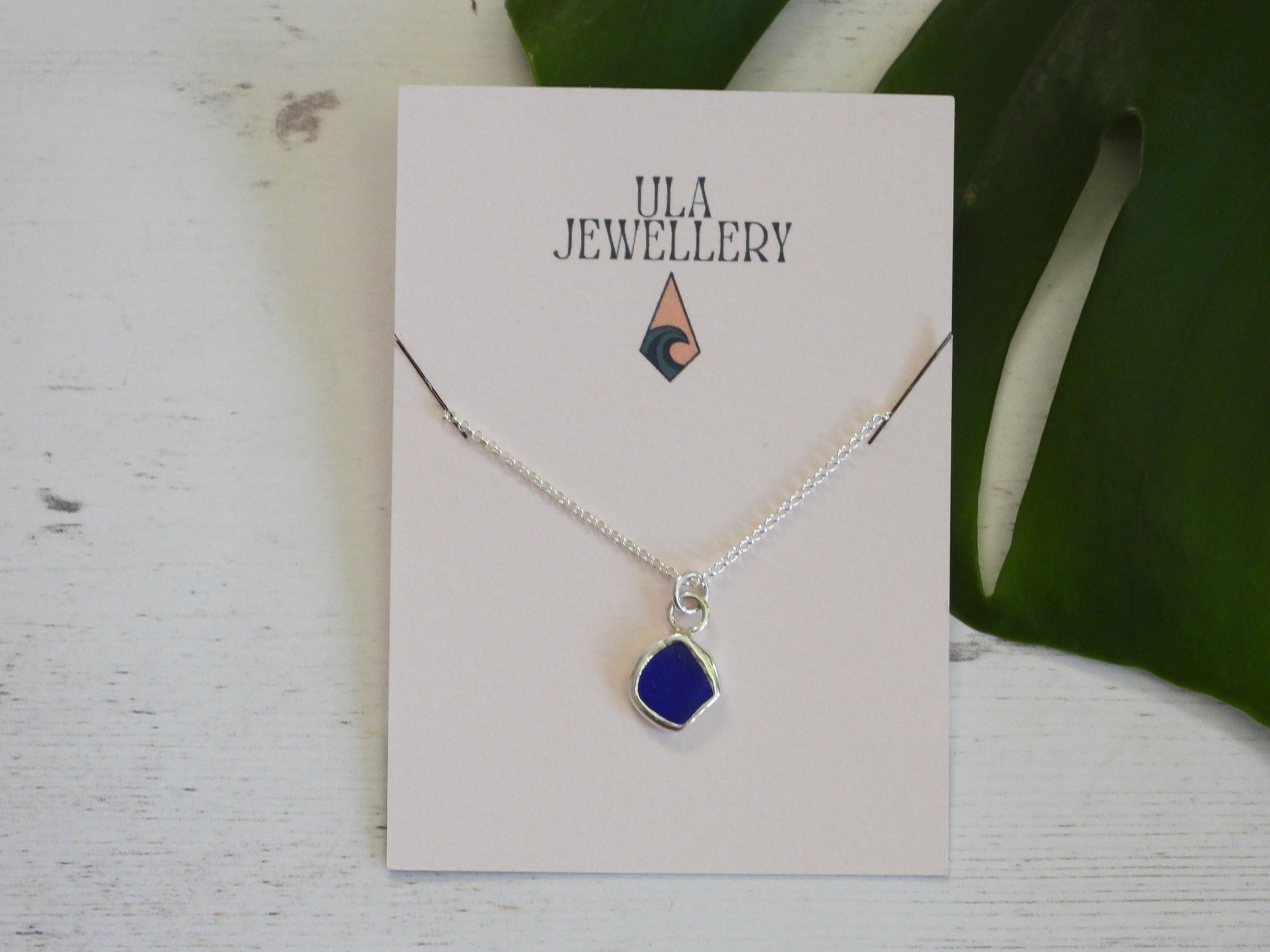 dainty ula jewellery blue seaglass charm necklace