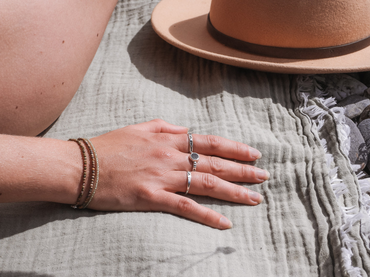 bohemian style dainty silver stacking rings