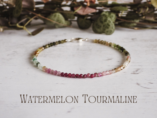 dainty watermelon tourmaline gemstone beaded 2mm bracelet