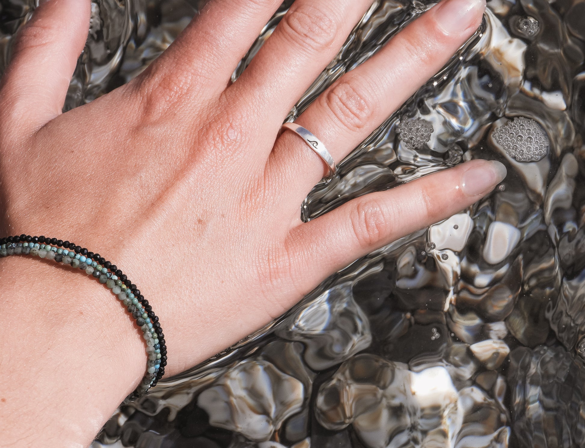 dainty wave surf stacking ring made with recycled sterling silver