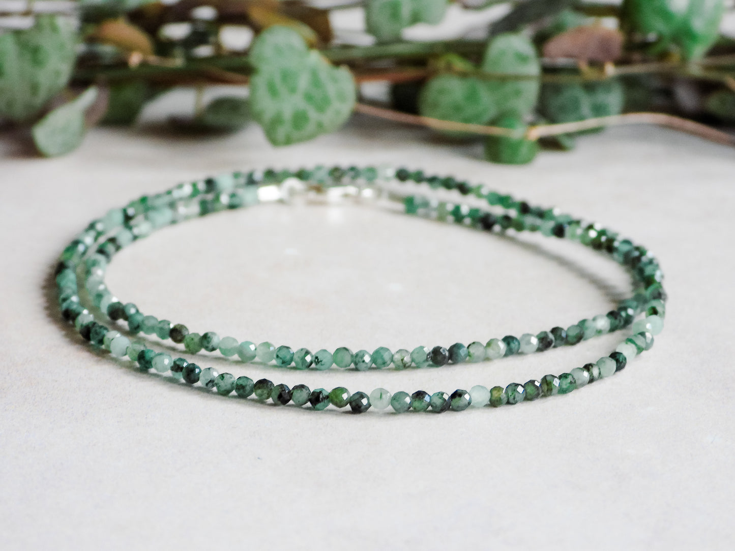 Dainty Emerald "Compassion" Gemstone Necklace | May Birthstone | Faceted Beads