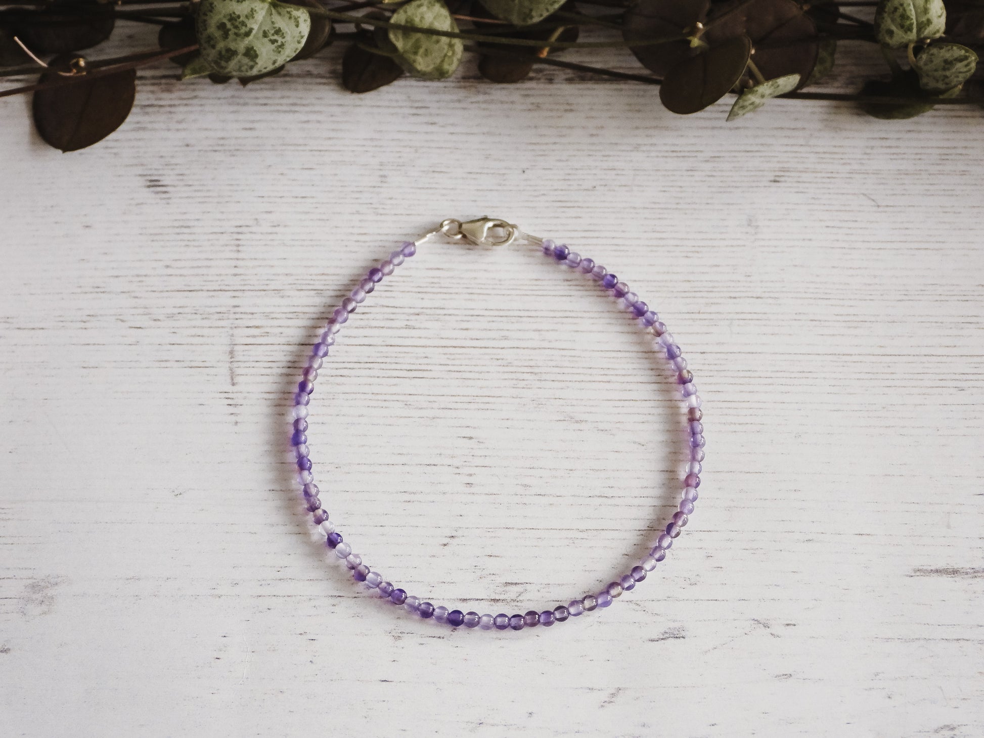 February birthstone amethyst beaded bracelet