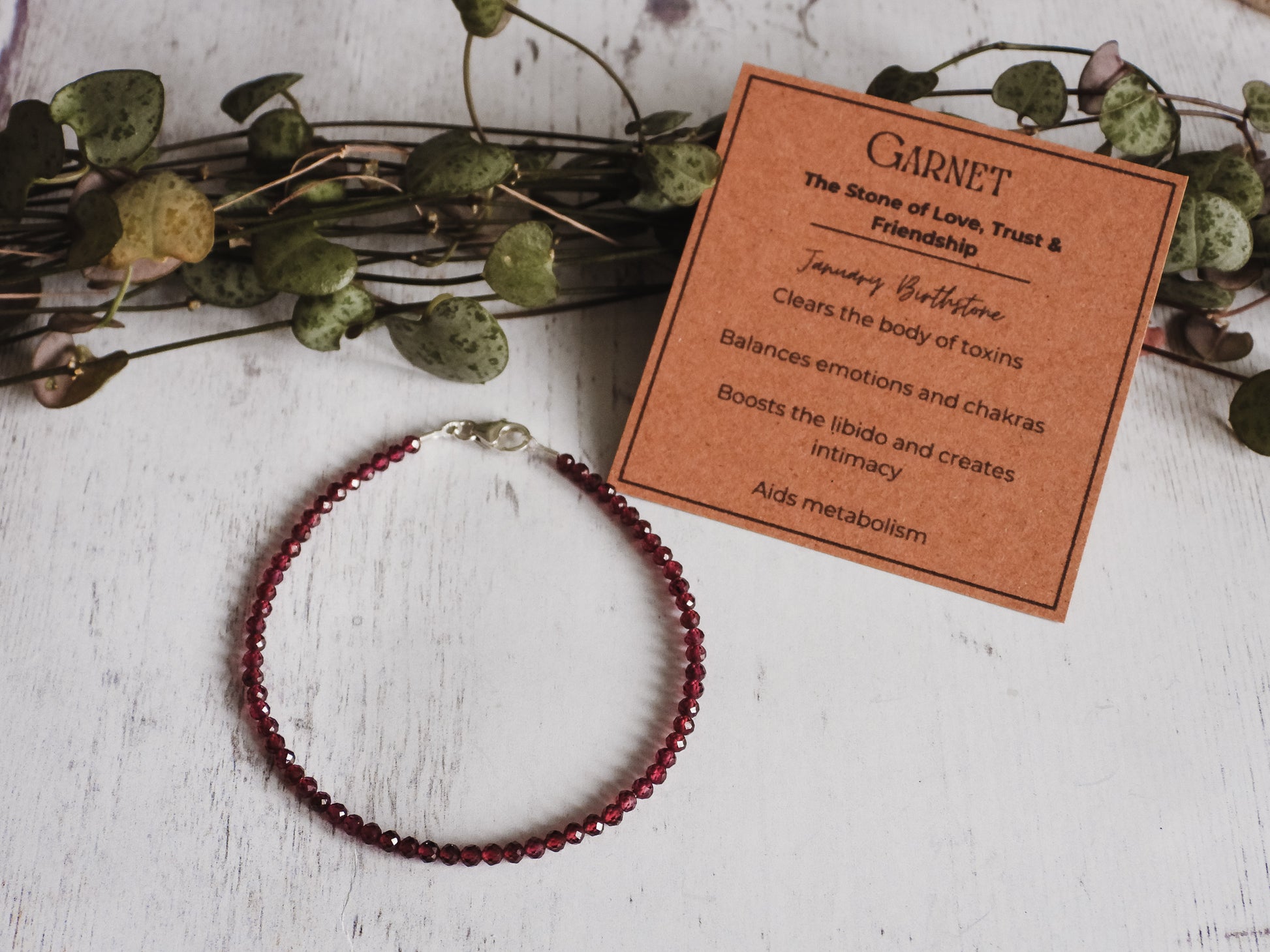 garnet crystal healing friendship beaded bracelet