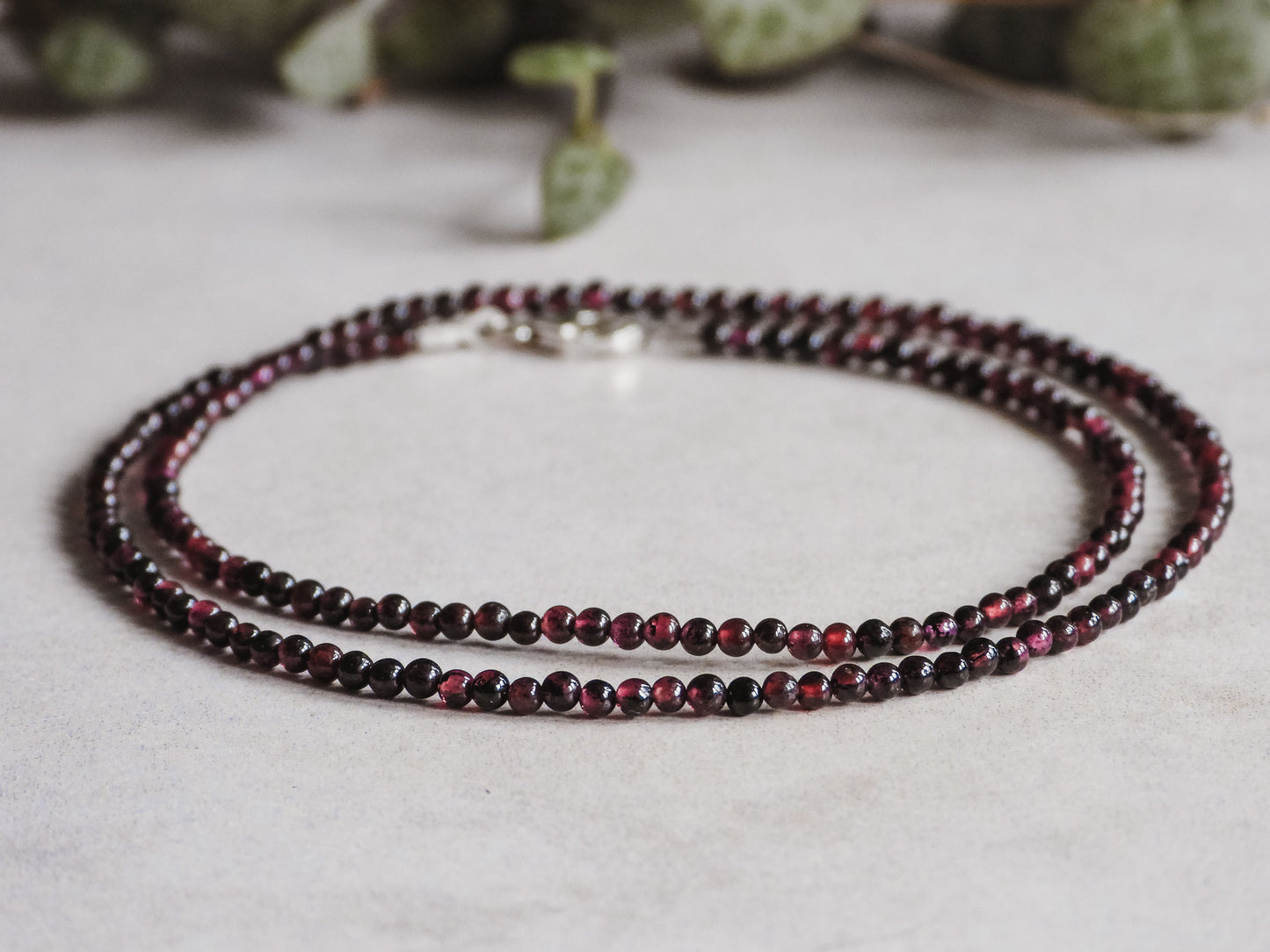 red garnet January birthstone minimalist beaded choker necklace