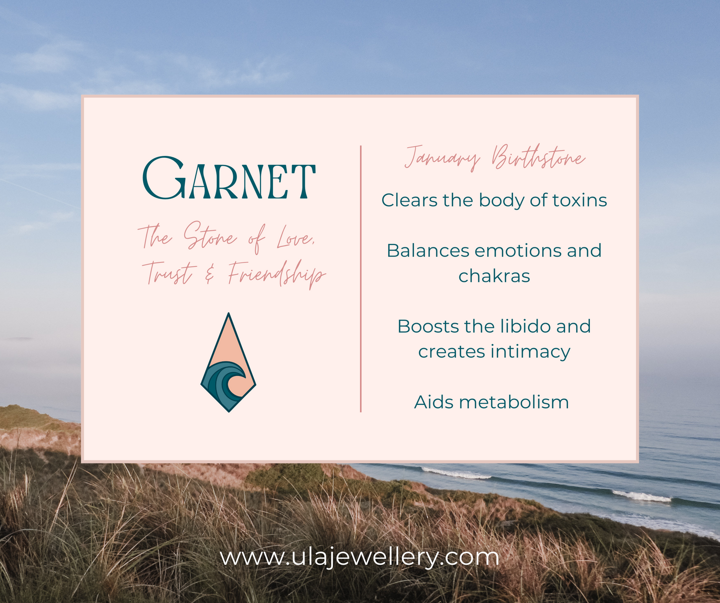 garnet gemstone crystal healing properties infographic by Ula Jewellery