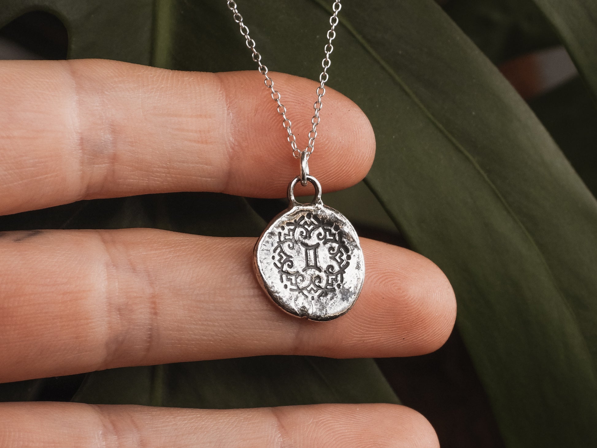 gemini mandala zodiac necklace made with recycled silver