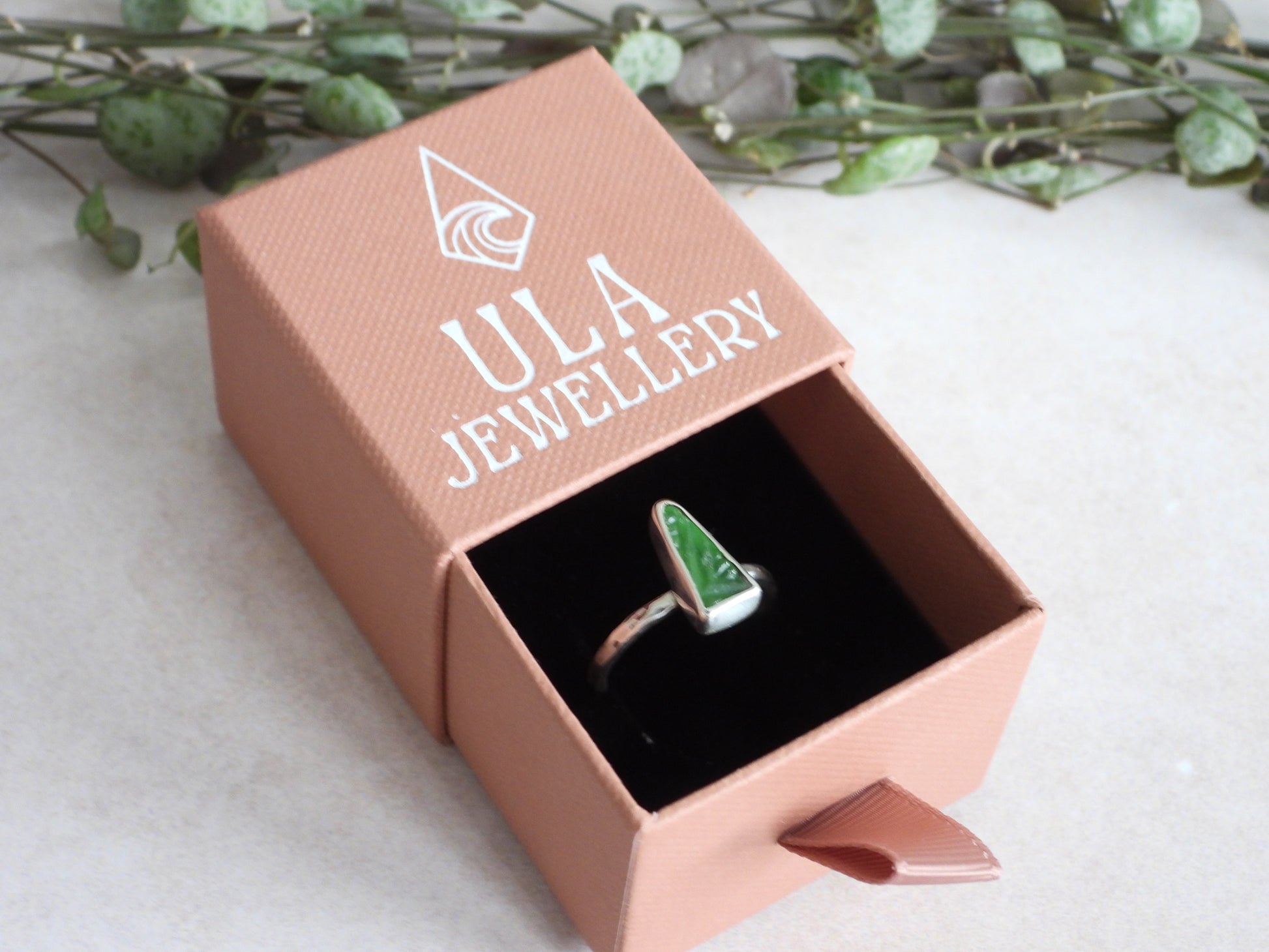 ula jewellery eco-friendly packaging for seaglass ring