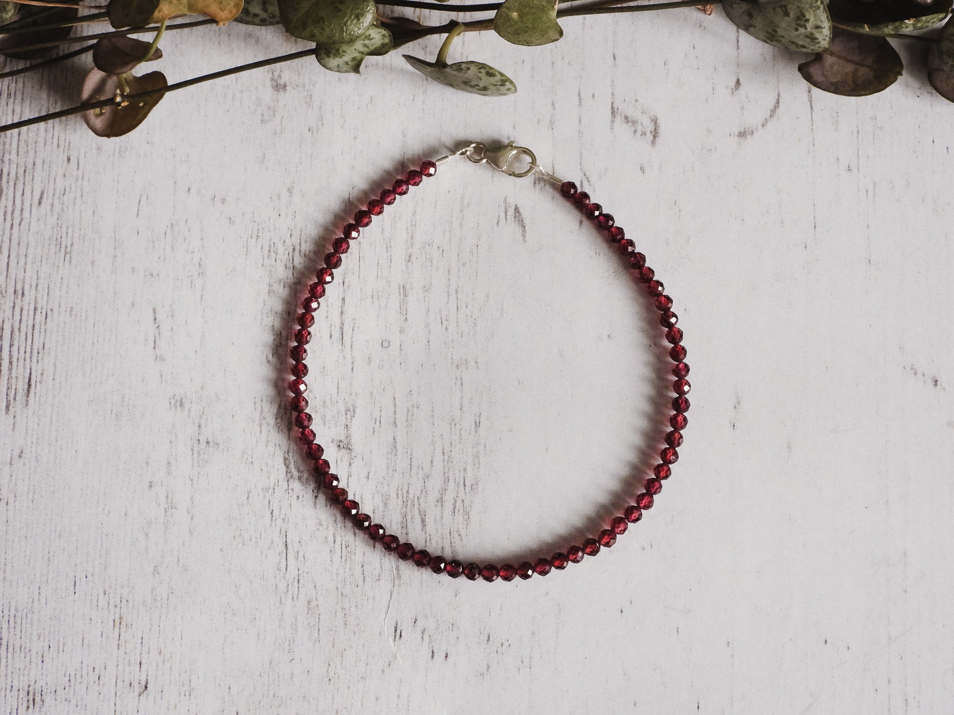 garnet and sterling silver gemstone beaded red bracelet