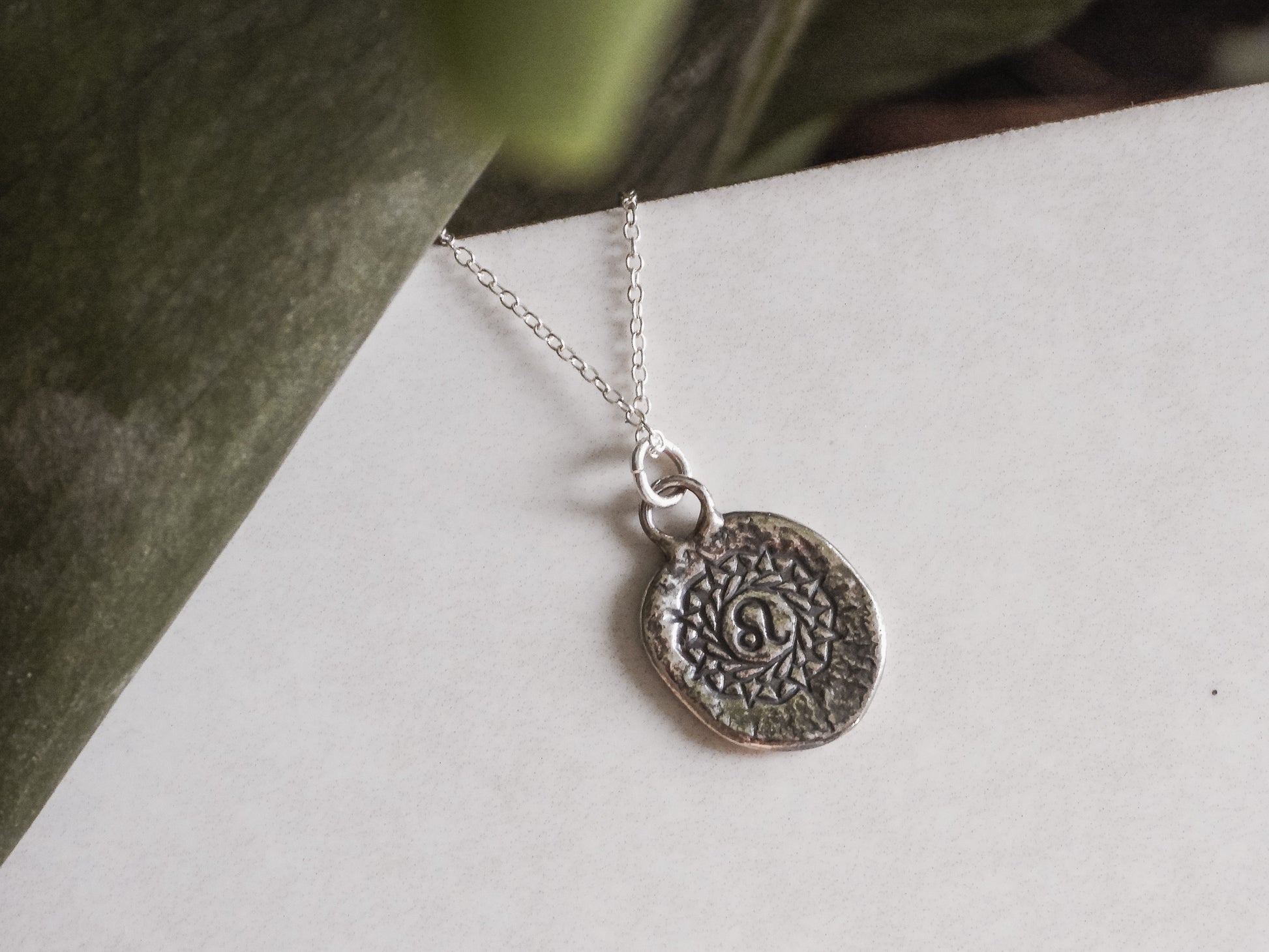 recycled sterling silver mandala leo zodiac necklace