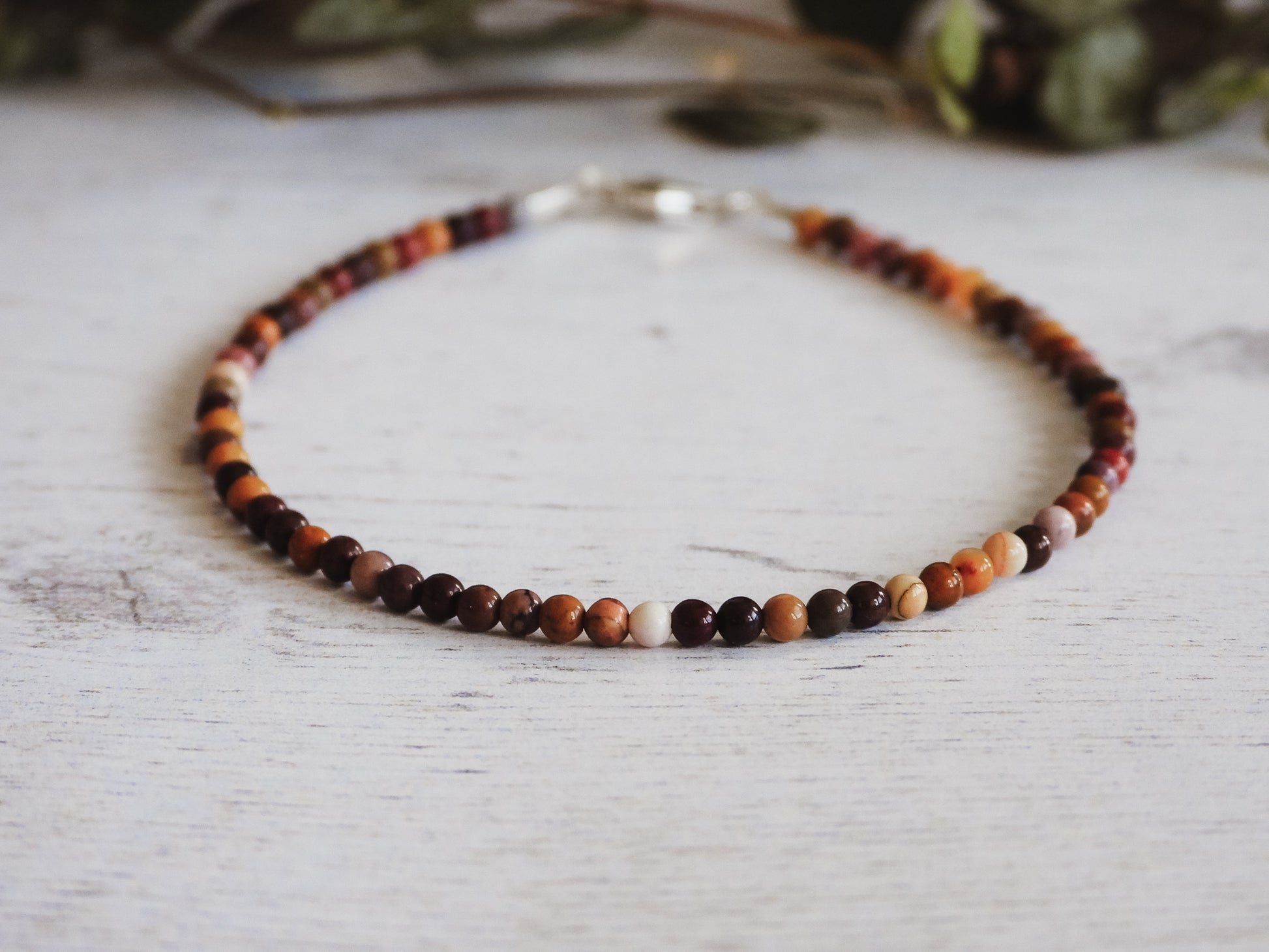 2mm gemstone beaded stacking bracelet with mookaite beads