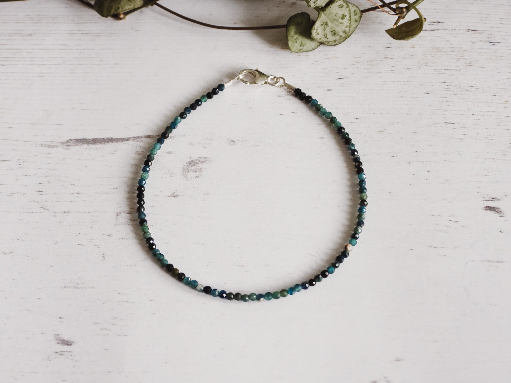 minimalist blue tourmaline gemstone beaded bracelet