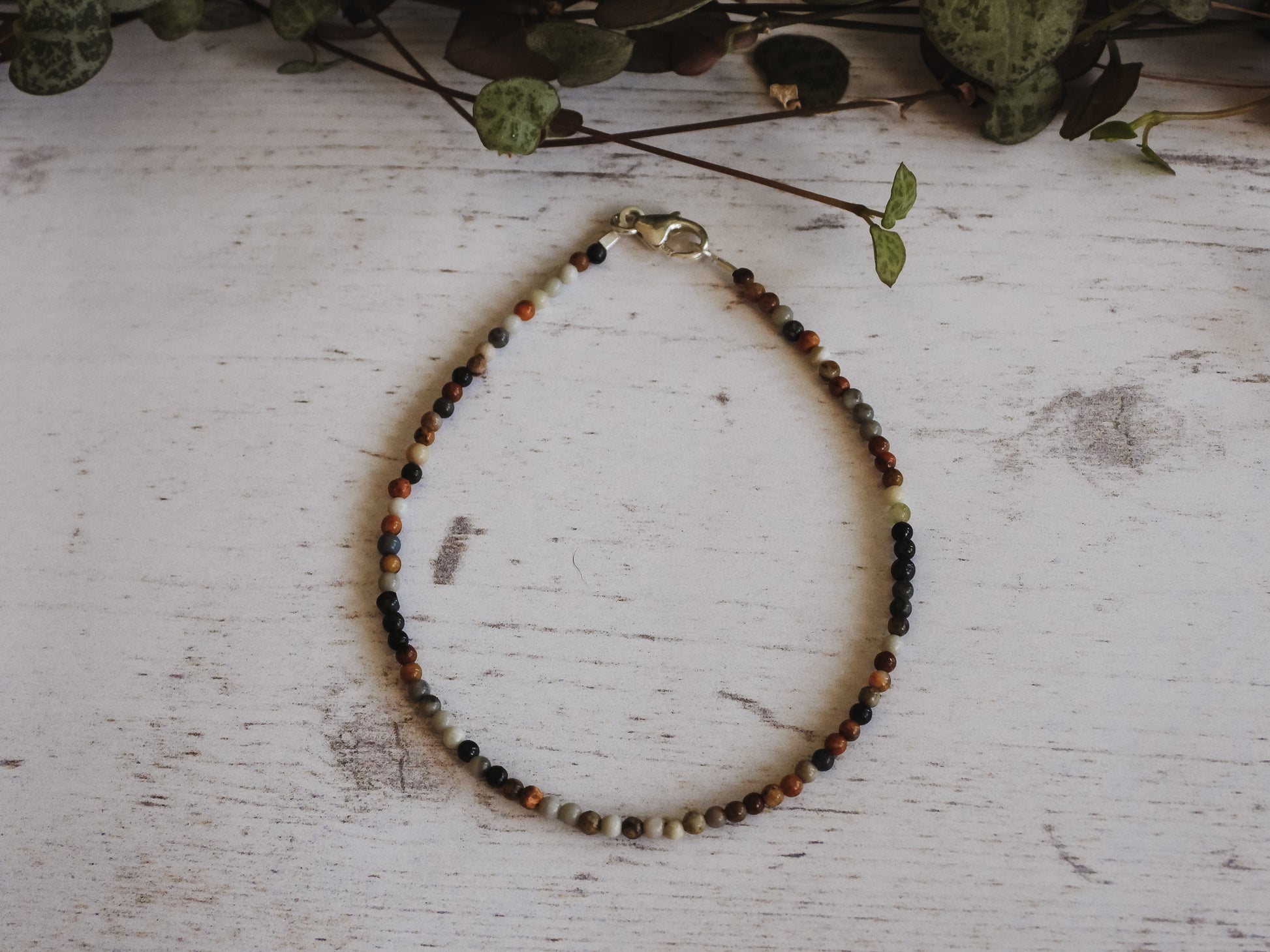 jasper crystal healing boho bracelet with sterling silver clasp