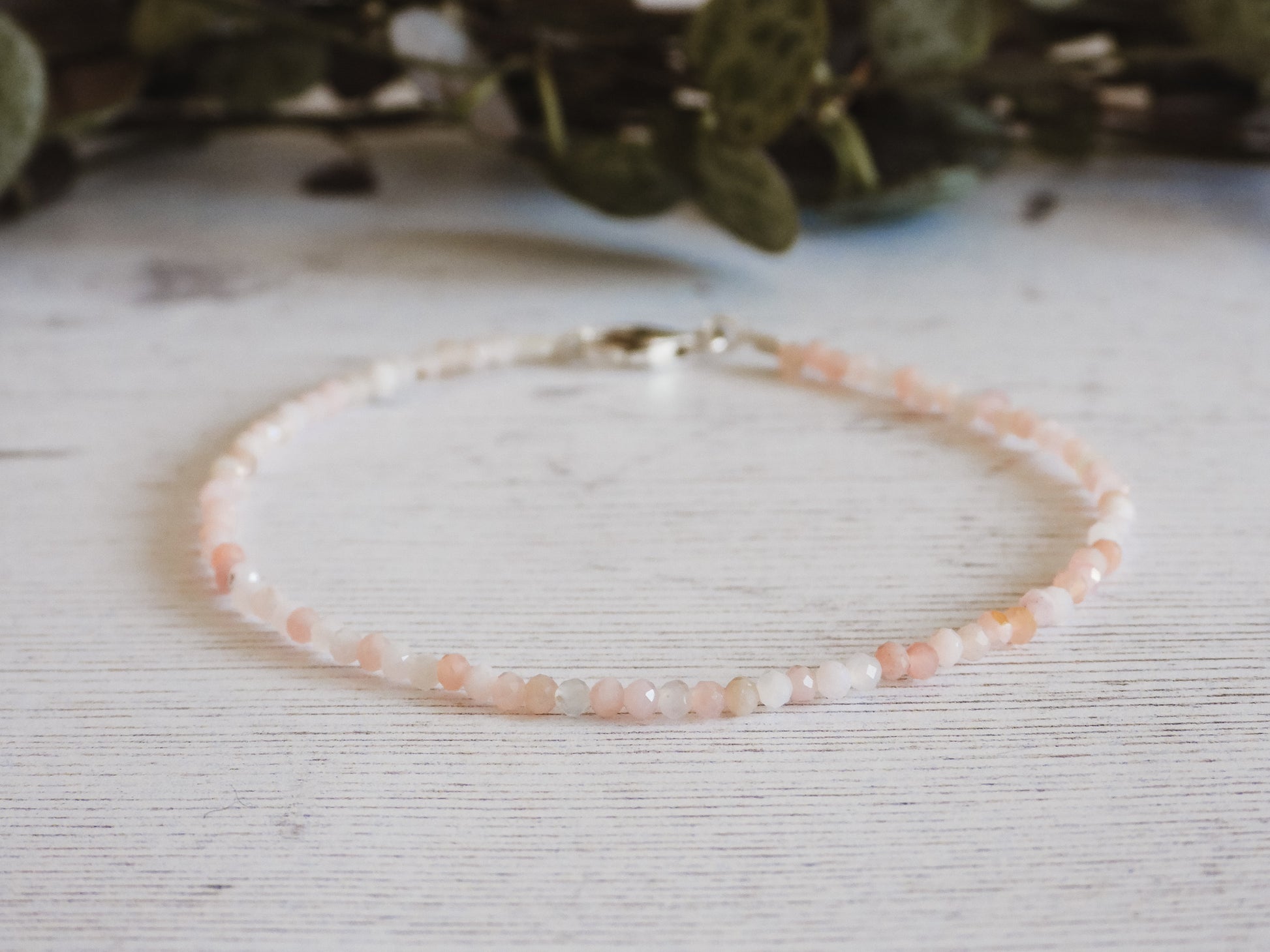 minimalist pink opal beaded bracelet sterling silver