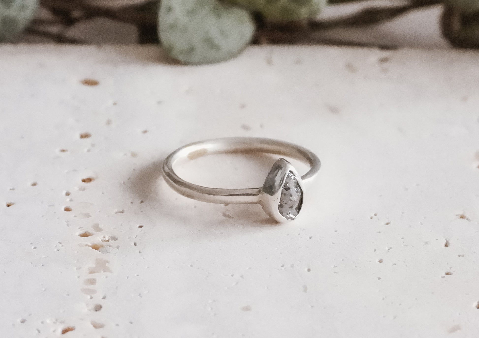 minimalist and dainty silver raw diamond ring