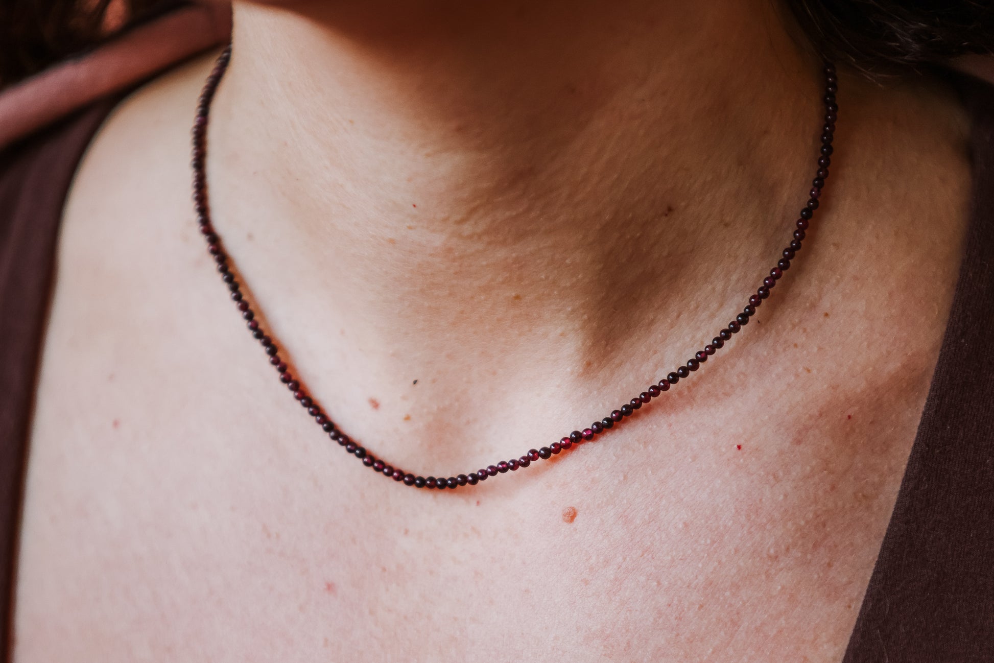 minimalist January birthstone garnet 2mm beaded necklace