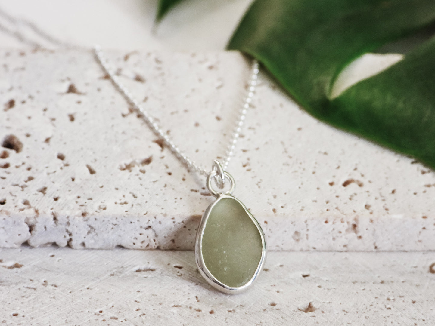 Light Green Cornish Seaglass Charm Necklace | Perranporth