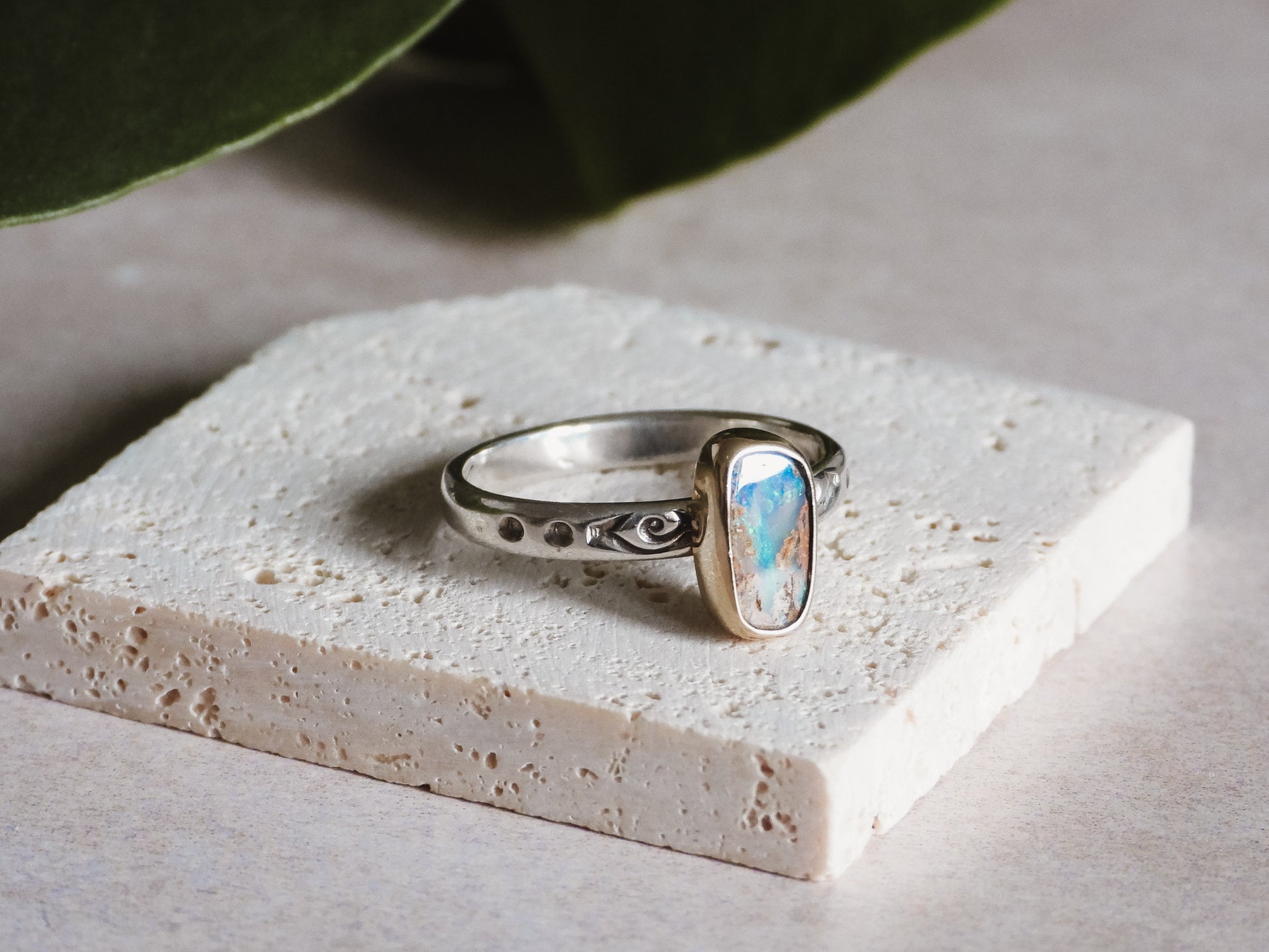 blue boulder opal ring made by Ula Jewellery