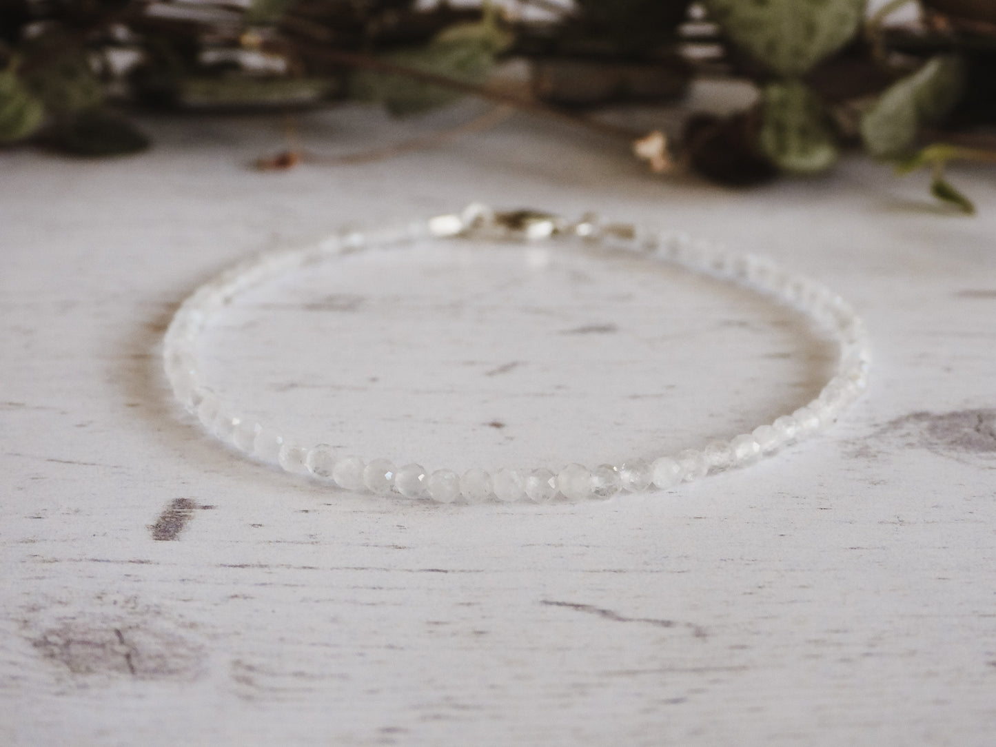 faceted 2mm moonstone beaded bracelet with sterling silver clasp