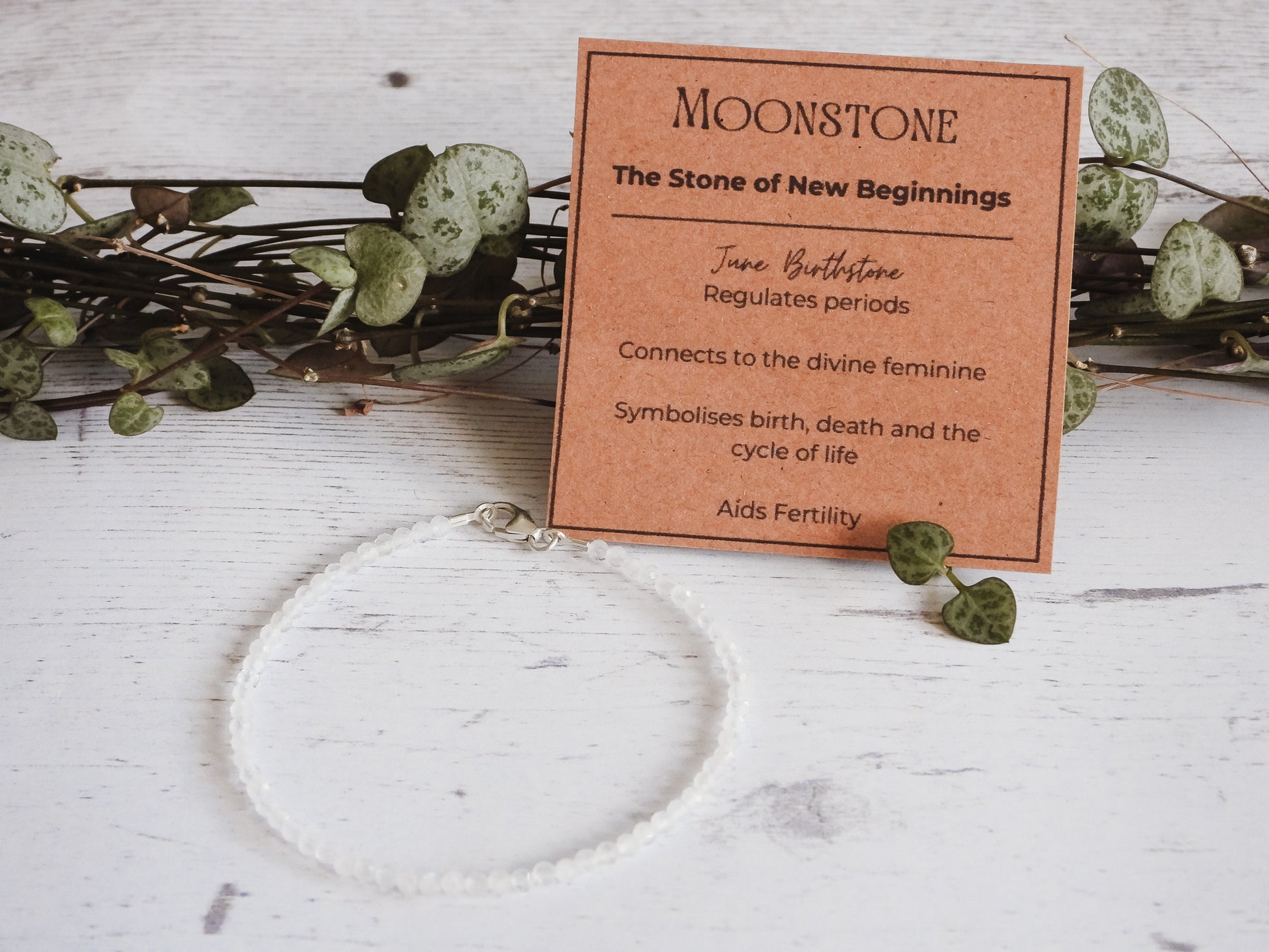 moonstone crystal healing beaded bracelet with card