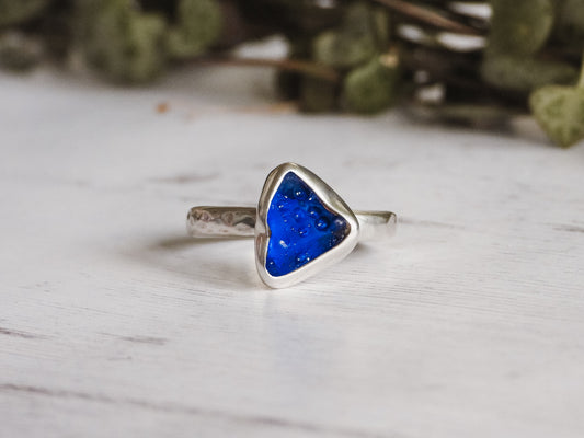 Rare Dark Blue "Bubbles" Cornish Seaglass Ring | Porthtowan