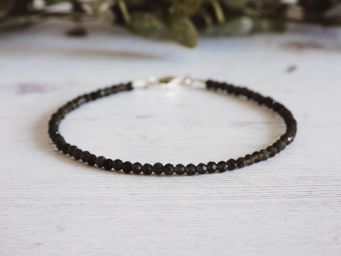 2mm faceted obsidian gemstone beaded bracelet